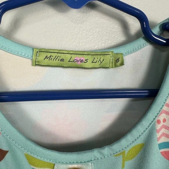Millie Loves Lilly Girls Size 6 Dress Short Sleeve Easter Bunny Blue Spring - Picture 3 of 4